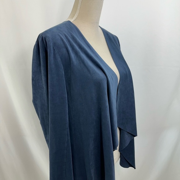 LOFT Blue Washable Suede Open Front Drape Jacket Size 14 Lightweight - Picture 3 of 9